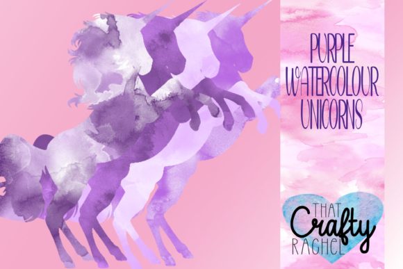 20 Purple Watercolour Patterned Unicorns Illustrations