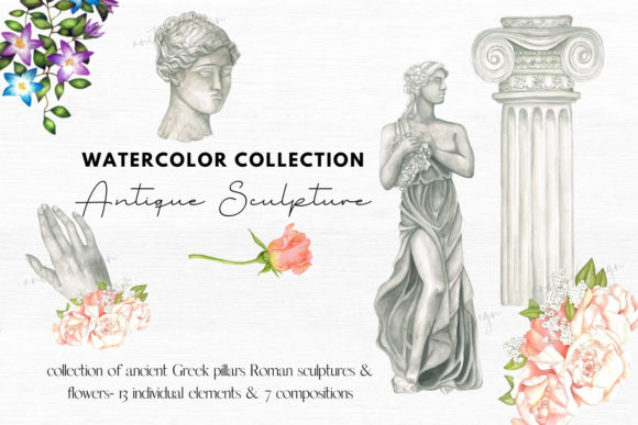 Antique Clipart Watercolor Sculptures Illustrations
