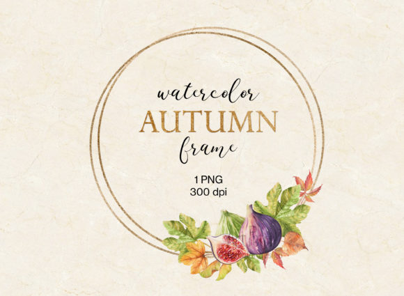 Autumn Watercolor Frame, Figs Floral Illustrations