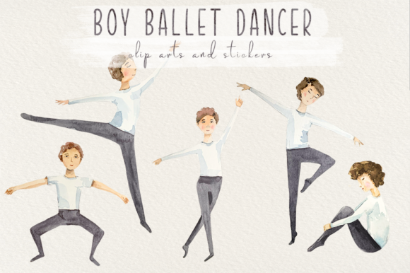 Boy Ballet Dancer Watercolor Clip Arts and Illustrations