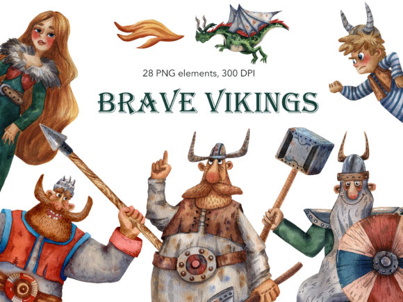 Brave Vikings - Watercolor Clipart Set
