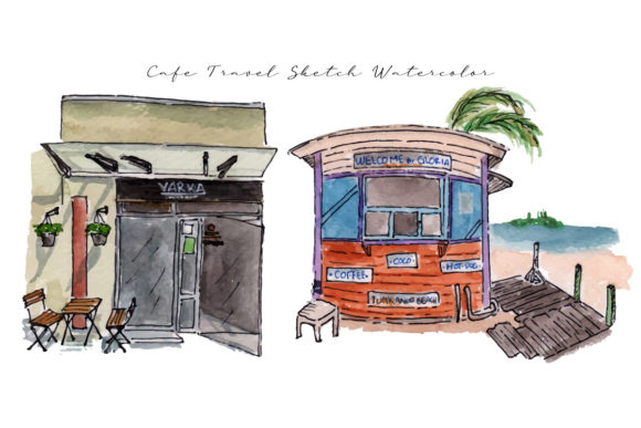 Building Travel Sketch Watercolor Illustrations