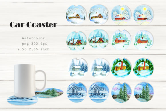 Car Coaster Sublimation PNG Watercolor Illustrations