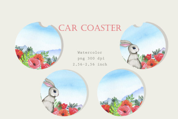 Car Coaster Sublimation PNG Watercolor Illustrations