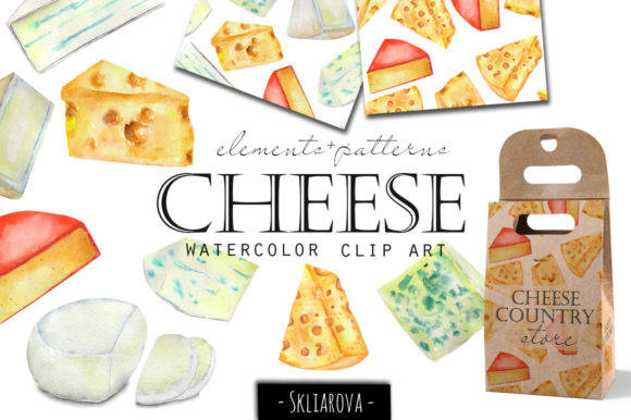 Cheese Watercolor Clipart Set and Illustrations