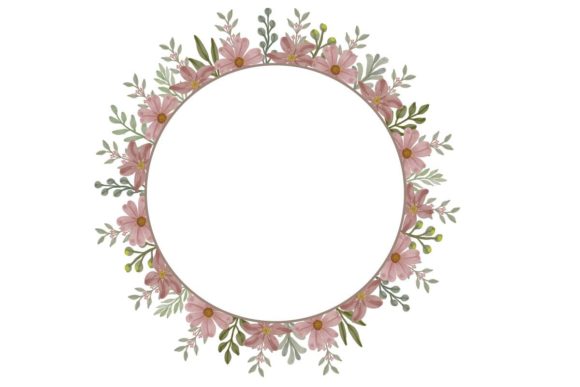 Circle Frame Floral Watercolor Illustrations
