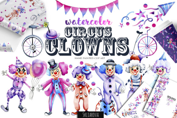 Circus Clowns Watercolor Collection