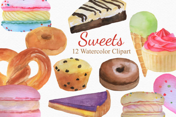 Donut Clipart Ice Cream Watercolor Sweet Illustrations