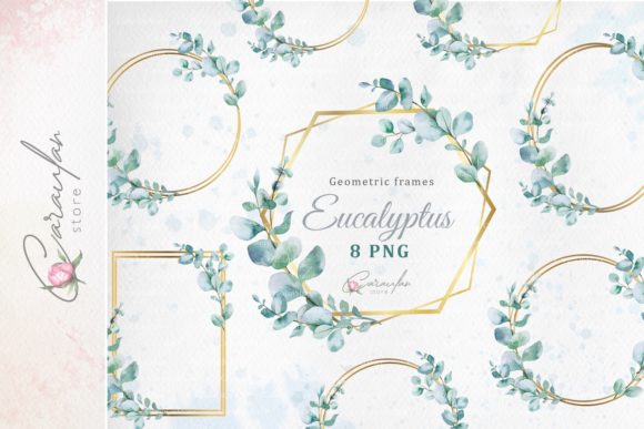 Geometric Eucalyptus Frames Watercolor Illustrations