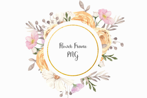 Geometric Frame with Watercolor Flowers Illustrations