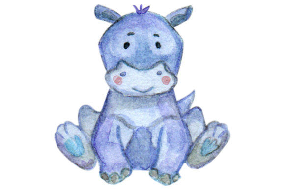 Hippo Animal Watercolor Woodland Clipart and Illustrations