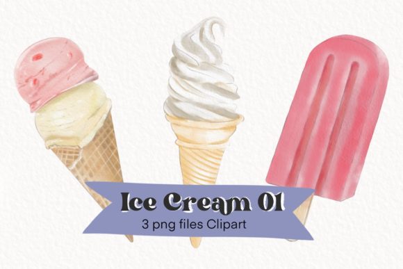 Ice Cream Watercolor Clipart, Softserve Illustrations