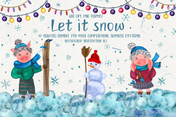 Let It Snow - Watercolor Set and Illustrations