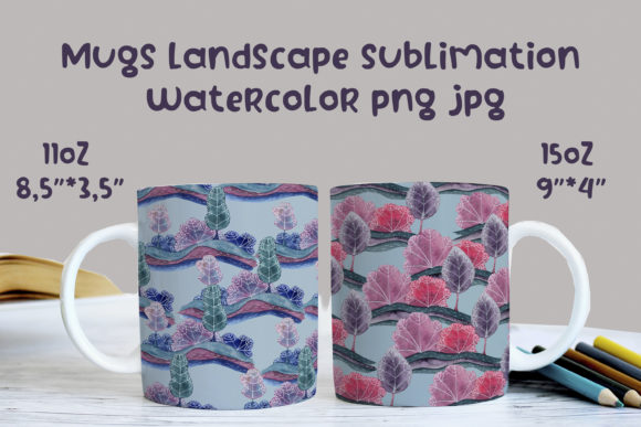 Mugs Landscape Sublimation Watercolor Illustrations