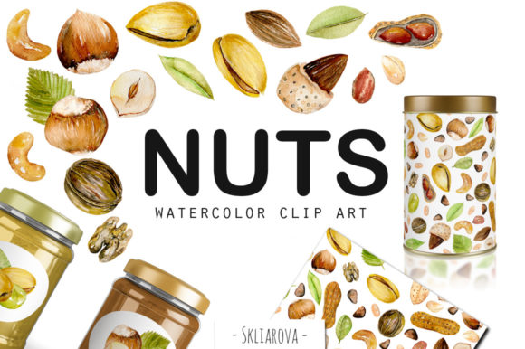 Nuts Watercolor Clipart & Illustrations