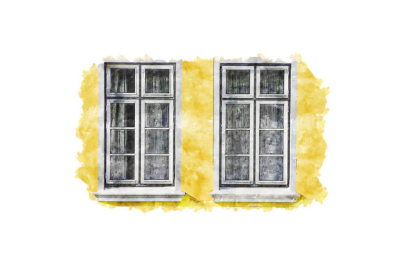 Old Building Window Watercolor Sketch and Illustrations