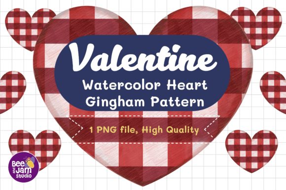 Valentine Watercolor Heart Gingham Illustrations