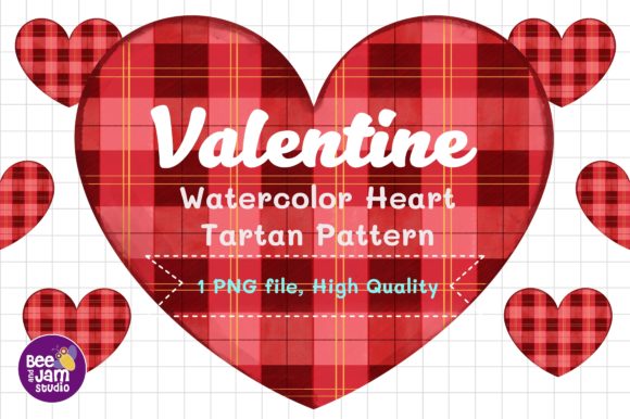 Valentine Watercolor Heart Tartan Illustrations