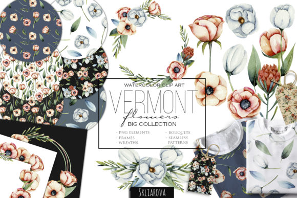 Vermont Flowers Watercolor Collection and Illustrations