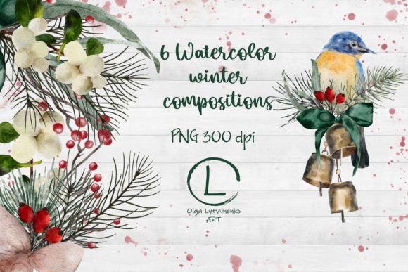 Vintage Watercolor Winter Compositions Illustrations