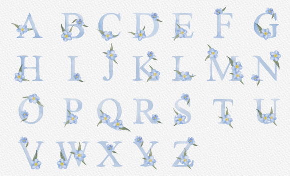 Watercolor Alphabet Clipart with Flowers Illustrations