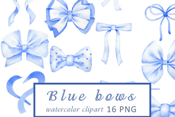 Watercolor Blue Bows Illustrations