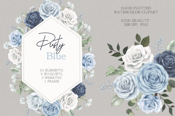 Watercolor Blue Rose Clipart and Illustrations
