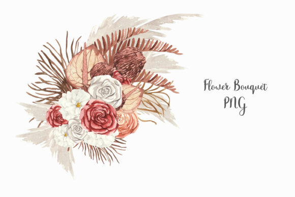 Watercolor Boho Bouquet with Dry Flowers