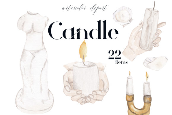 Watercolor Candle Clipart, Venus Bust Illustrations
