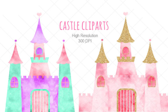 Watercolor Castle Clipart, Magic Castle Illustrations