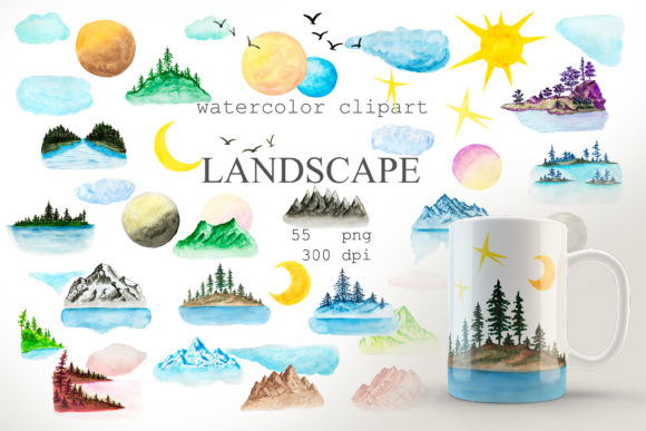 Watercolor Clipart Mountains, Adventure