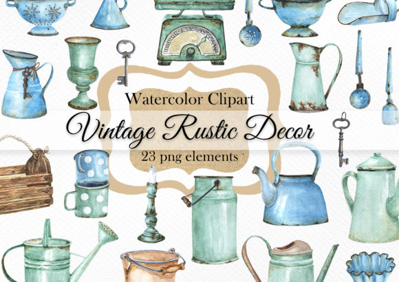 Watercolor Farmhouse Decor Clipart and Illustrations