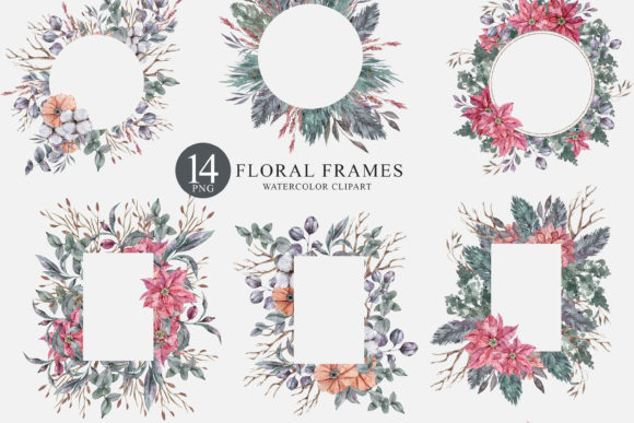 Watercolor Floral Wedding Frames Clipart