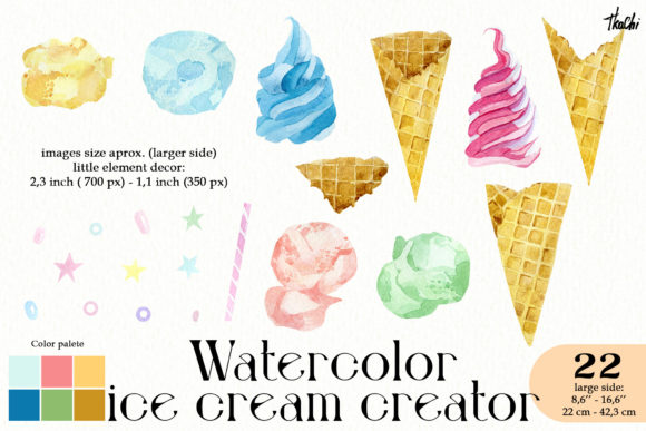 Watercolor Ice Cream Creator Clipart Png Illustrations