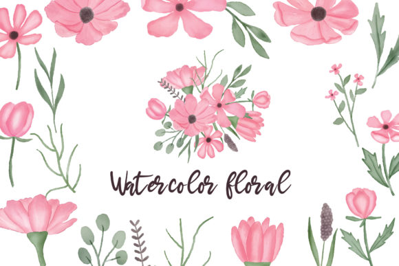 Watercolor Pink Floral Clipart and Illustrations