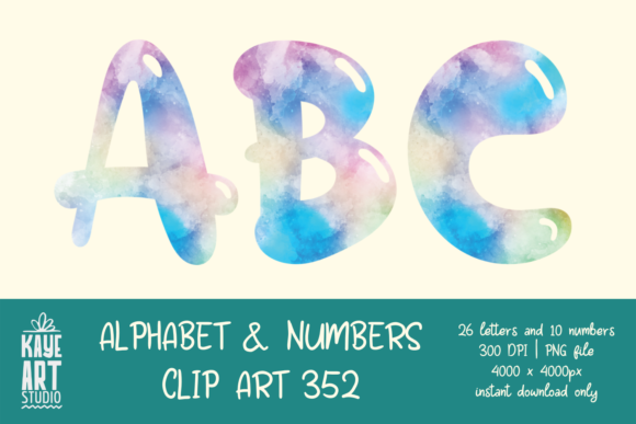Watercolor Print Alphabet Sublimation Illustrations