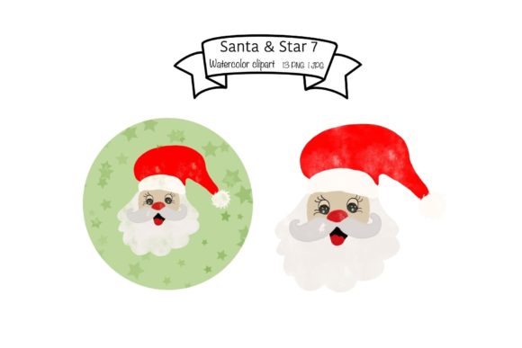 Watercolor Santa Star Set 7 Illustrations