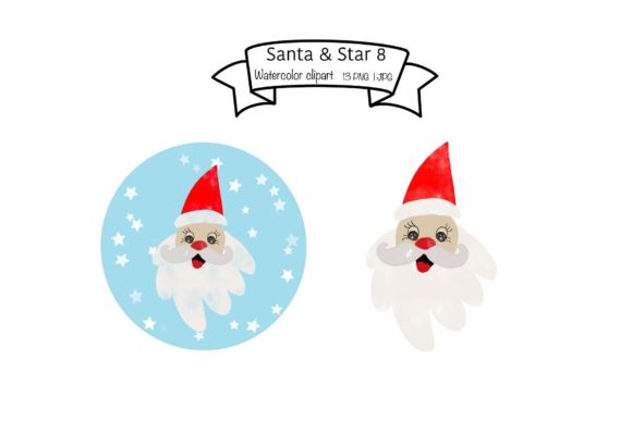 Watercolor Santa Star Set 8 Illustrations