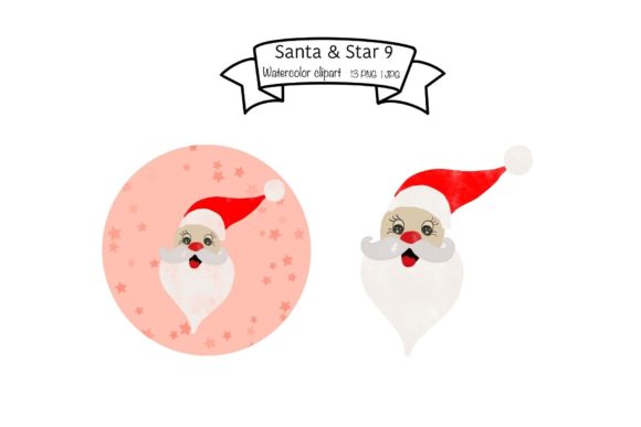 Watercolor Santa Star Set 9 Illustrations
