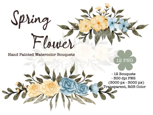 Watercolor Spring Flowers Bouquets Illustrations