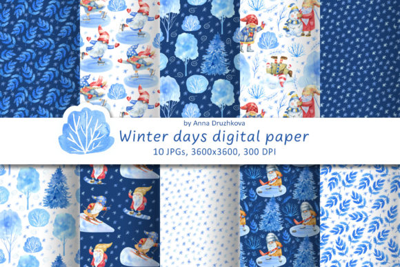 Winter Days Watercolor Digital Paper Set